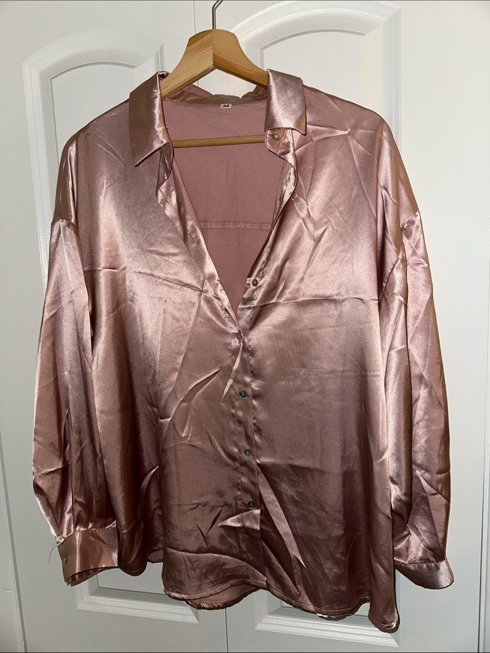 Satin-like Button-Up Blouse in Rose Gold